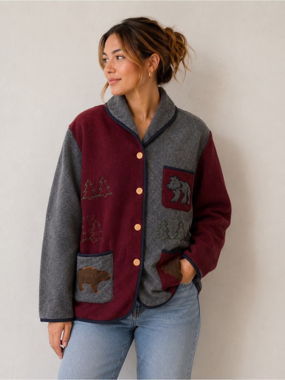 Vintage Winter Outdoors / Wildlife Themed Northern Sun Sweater - Large
